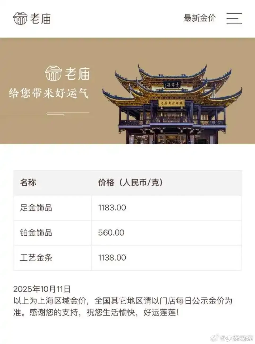 今日国内多家金饰克价突破1180元