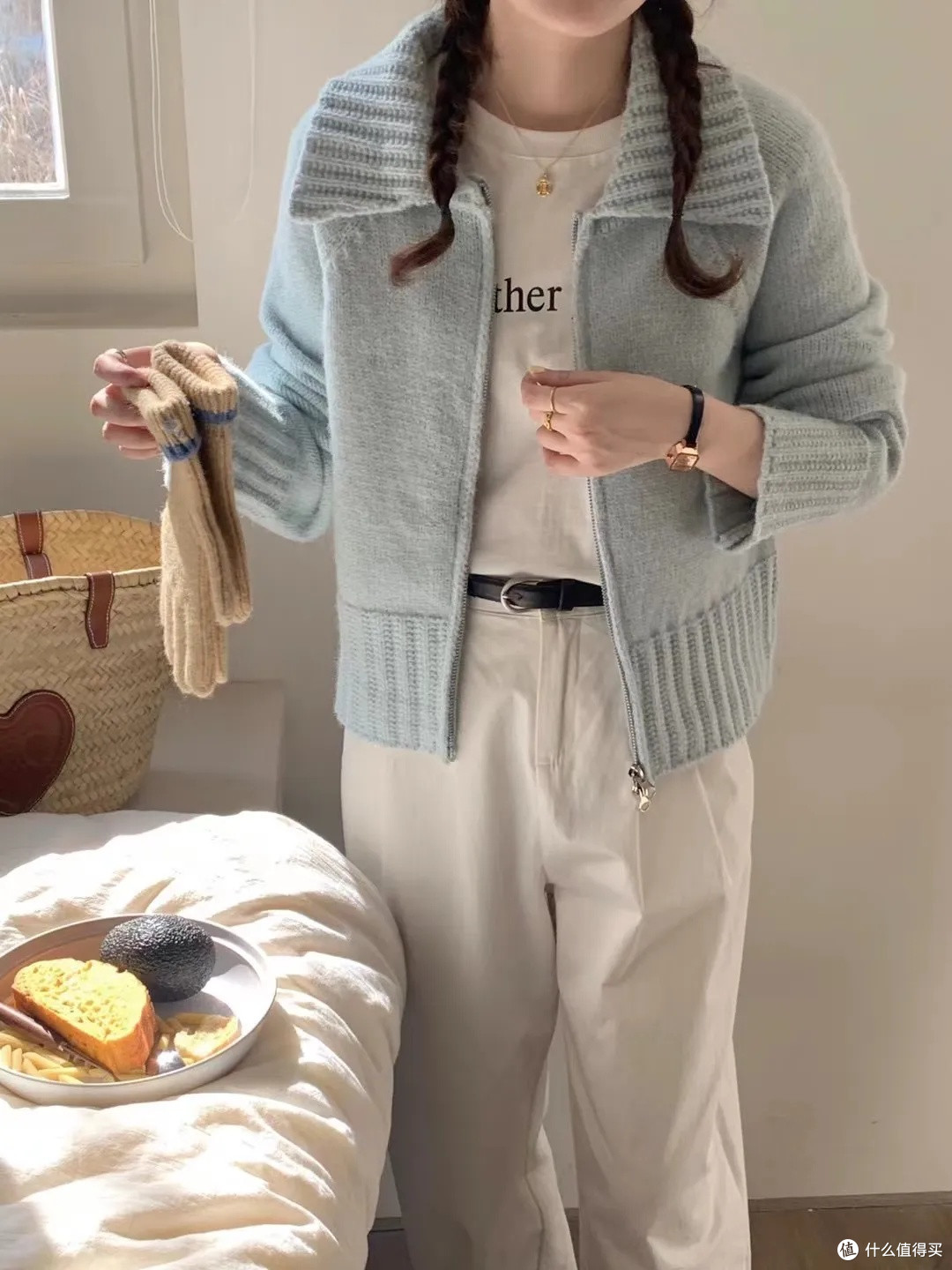 小个子姐妹秋冬翻领针织衫穿搭