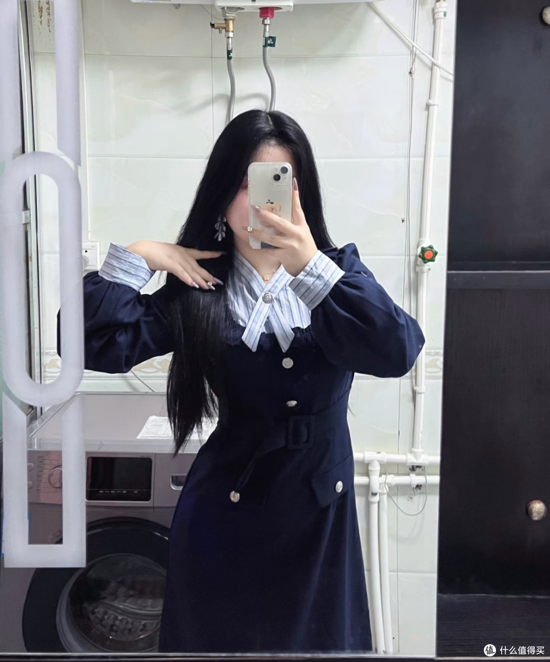 学院风条纹拼接裙，显瘦又灵动