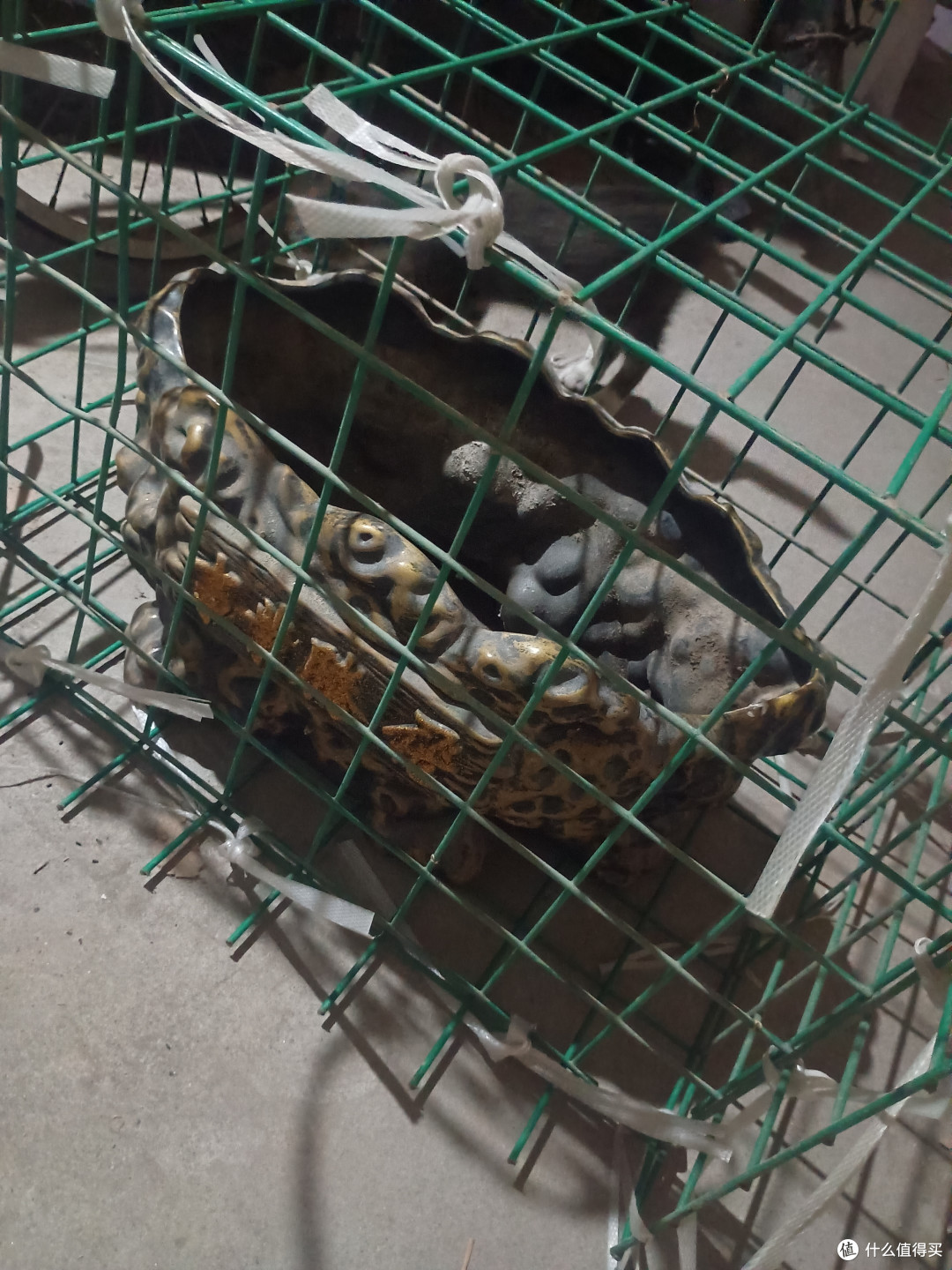 这只花盆是我表姐搬家扔掉的，硬要送给我爸说让他样样花草，我爸也真的好胃口开了100多公里车去拿回来，拿回来也是占地方吃灰，直到他过世都没种过花草，被我扔到地库想当猫砂盆，后来猫跑了没用上