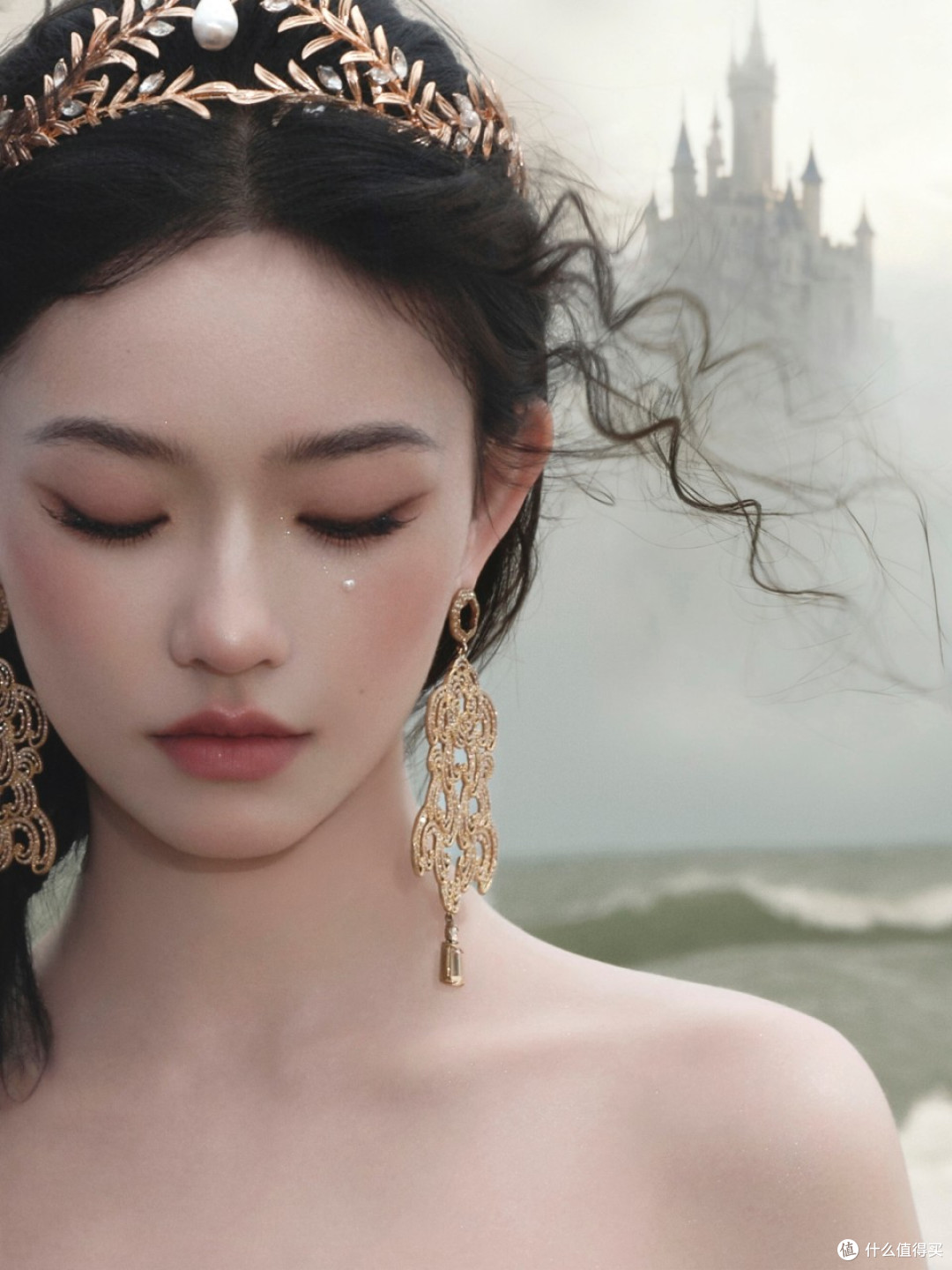 沙滩上的复古女神​，林允化身海洋公主，氛围感拉满