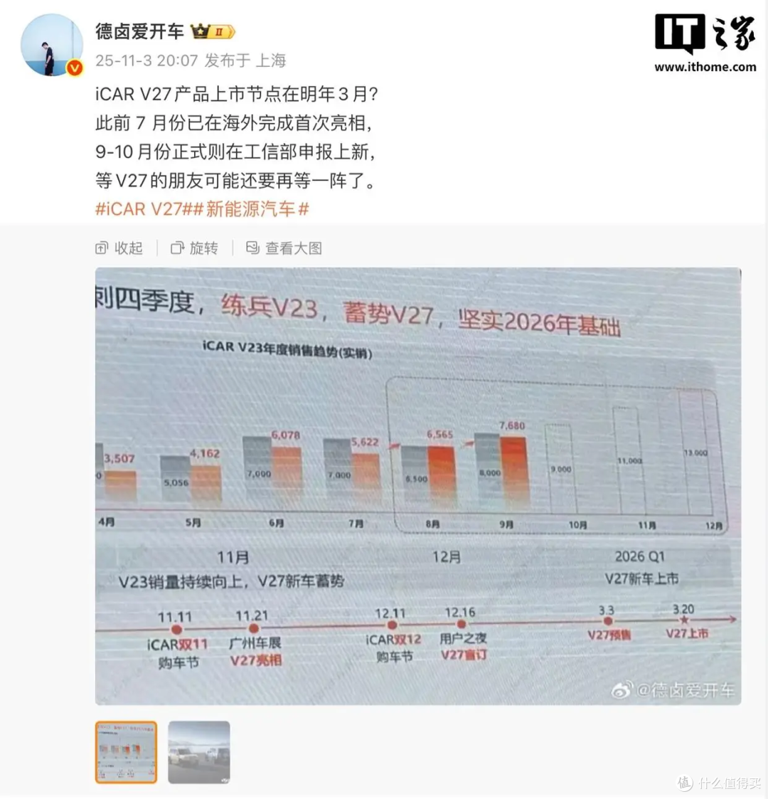 提前5个月定档?体型最大增程SUV,消息称奇瑞iCAR V27明年上市