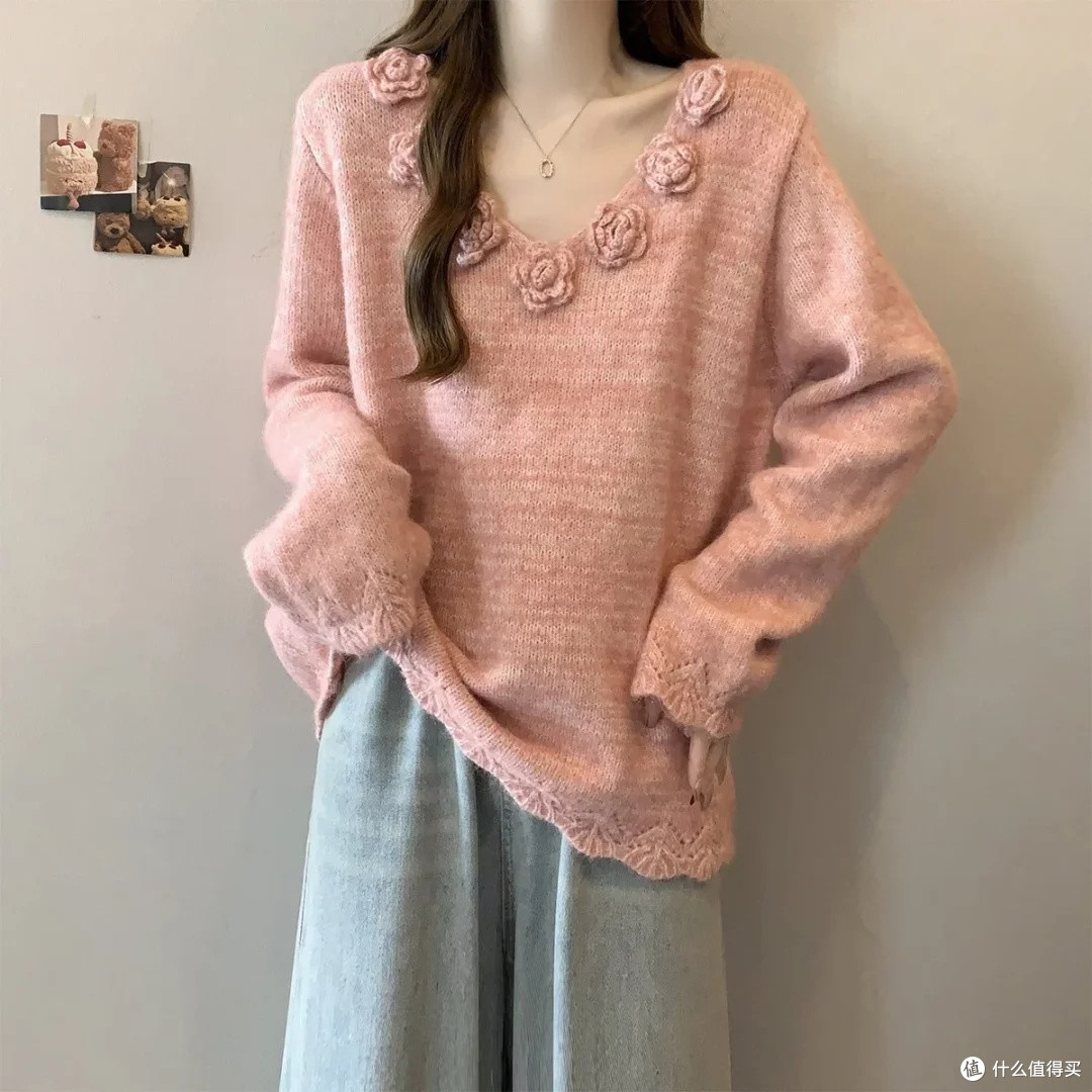 瑟俪2025秋冬新款立体花朵针织衫体验