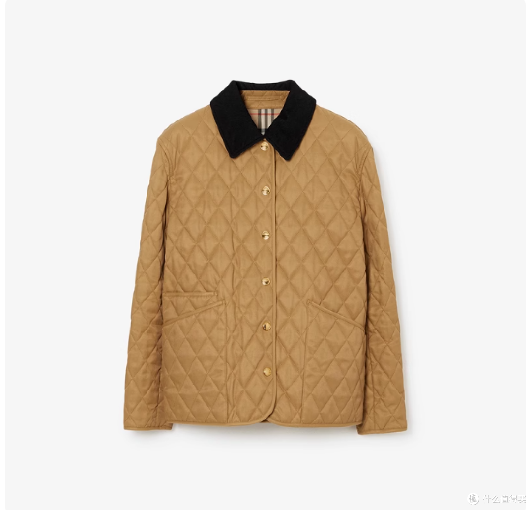 BURBERRY 女装巴恩风灯芯绒衣领绗缝黄金甲外套