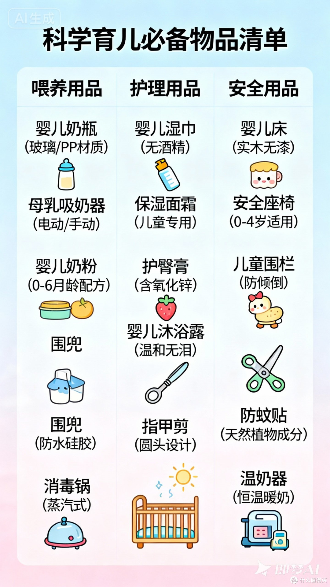 科学育儿必备物品清单