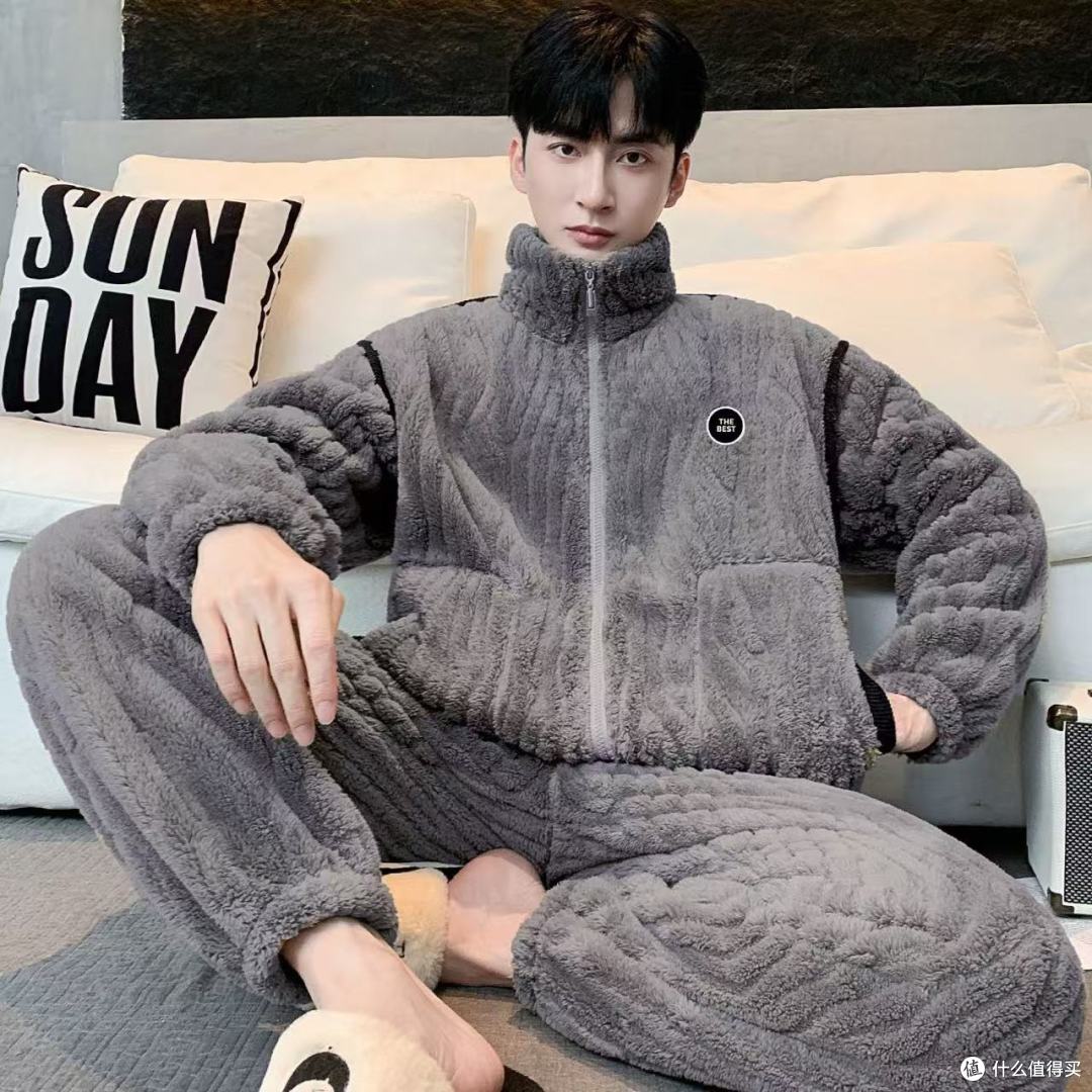 向薇雪花绒家居服套装:大码男生的秋冬保暖救星!