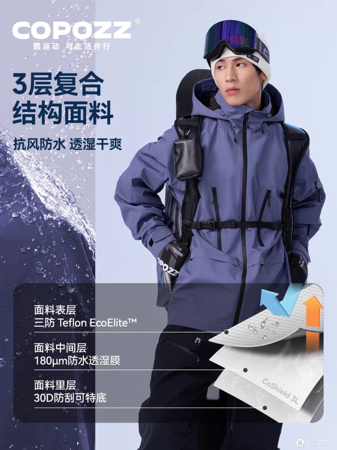 COPOZZ 2025新款3L防水滑雪服套装实用测评