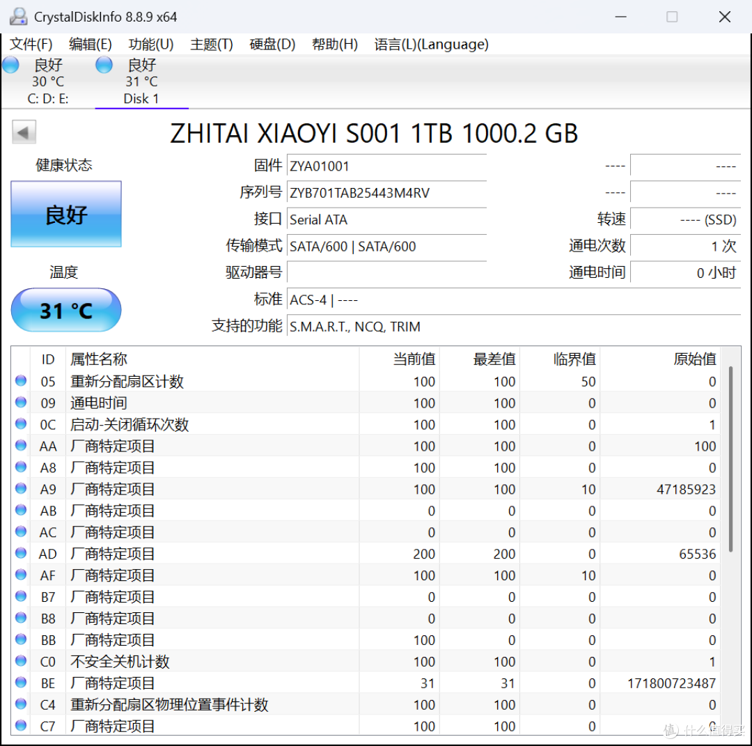 SATA不死,SATA SSD还在!---致态小翼S001评测