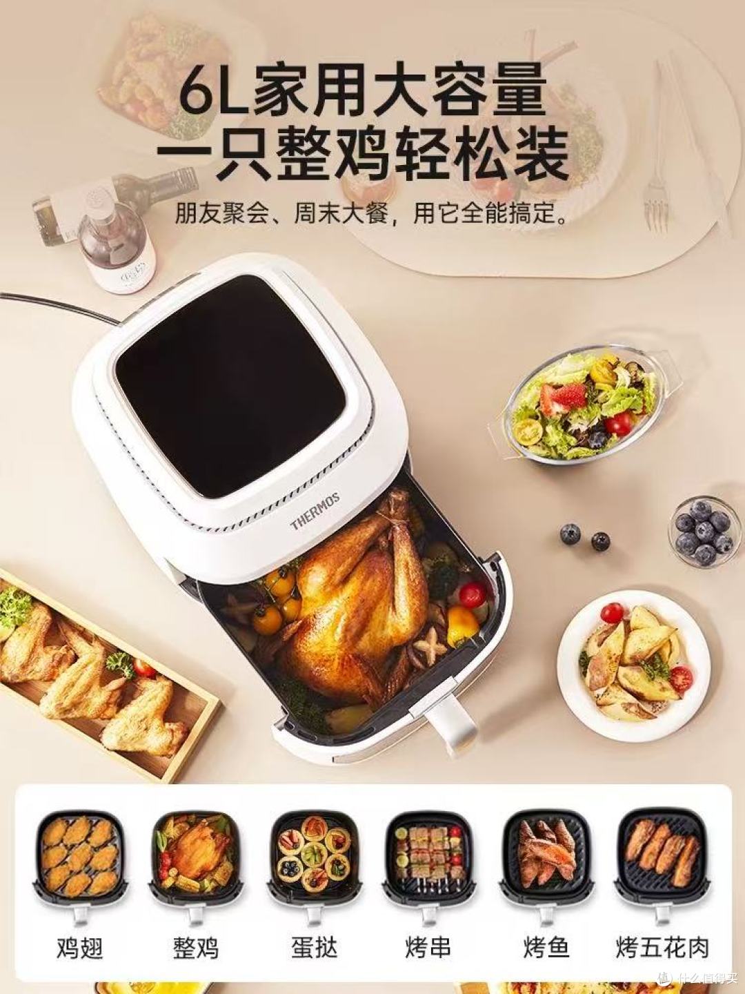 膳魔师空气炸锅深度测评!6L可视免翻面+蒸烤一体,厨房小白狂喜