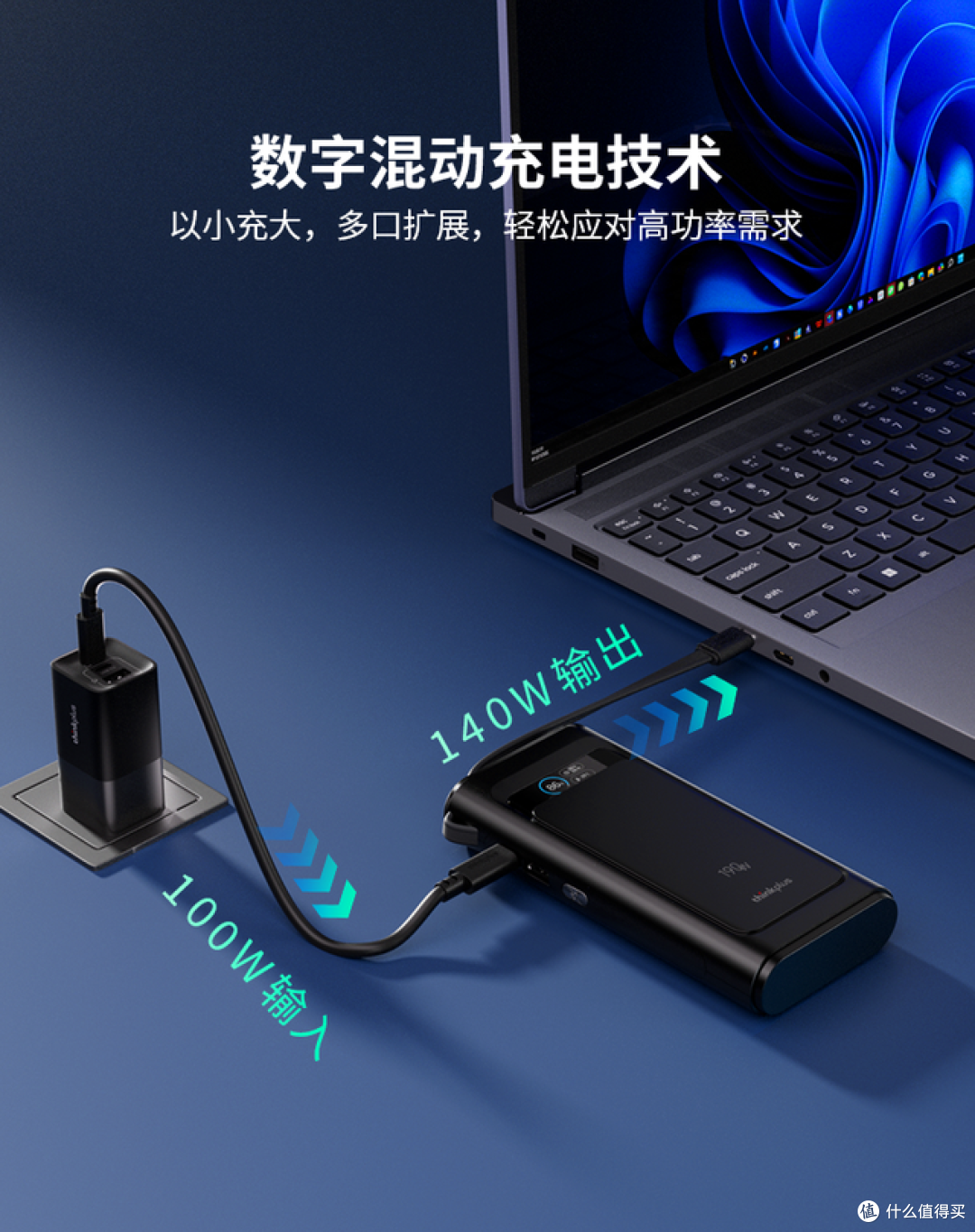 数字混动,以小充大更智能,thinkplus灵迅自带线充电宝190W上市