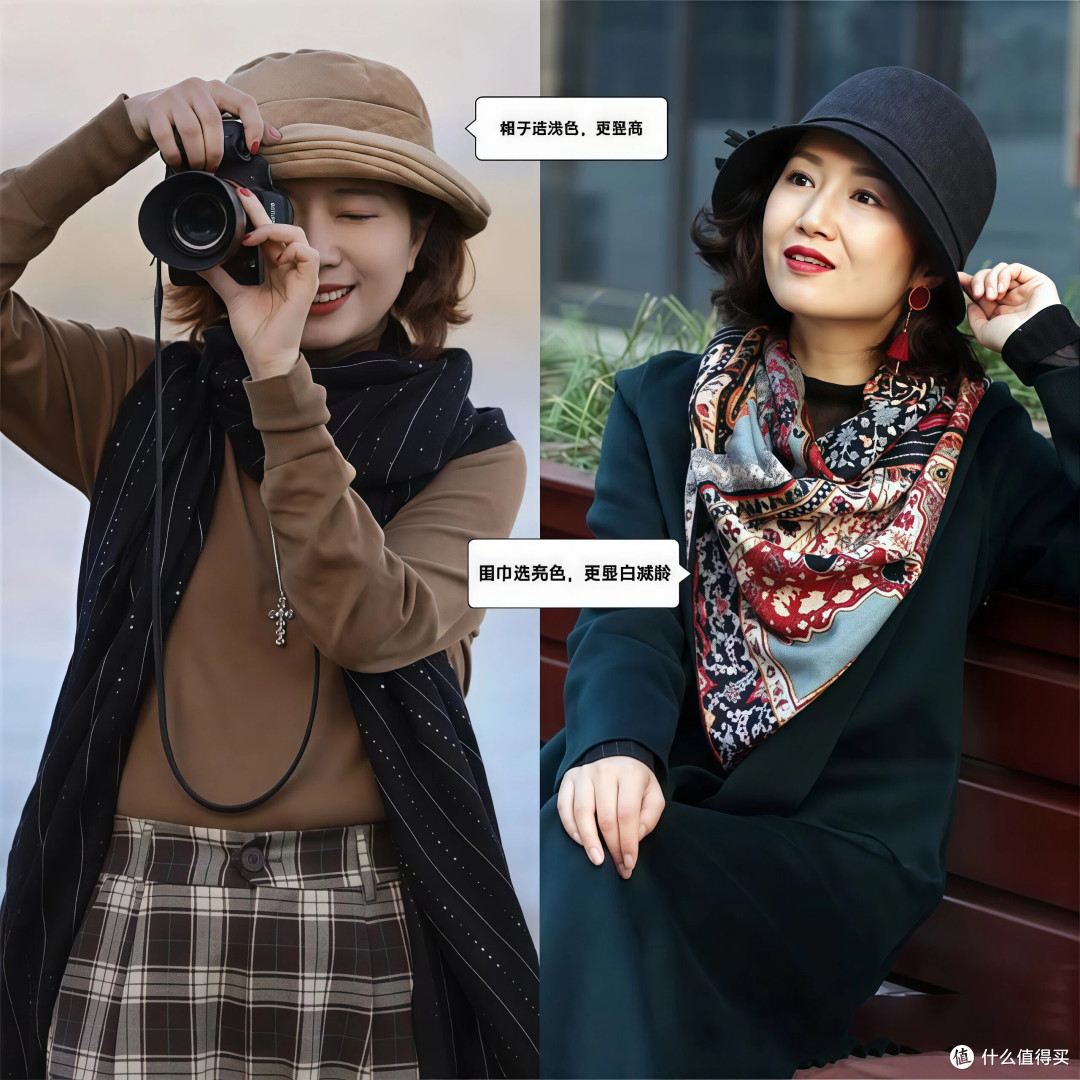 这才是中年女人该有的打扮,头戴帽子、系围巾,保暖不说还很洋气