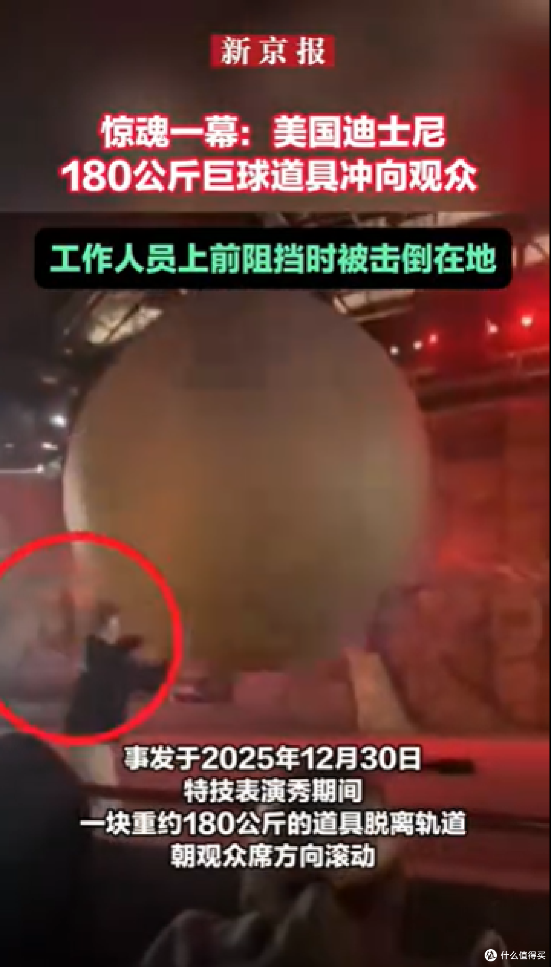 迪士尼180公斤巨球冲向观众,员工以身阻挡被撞倒!