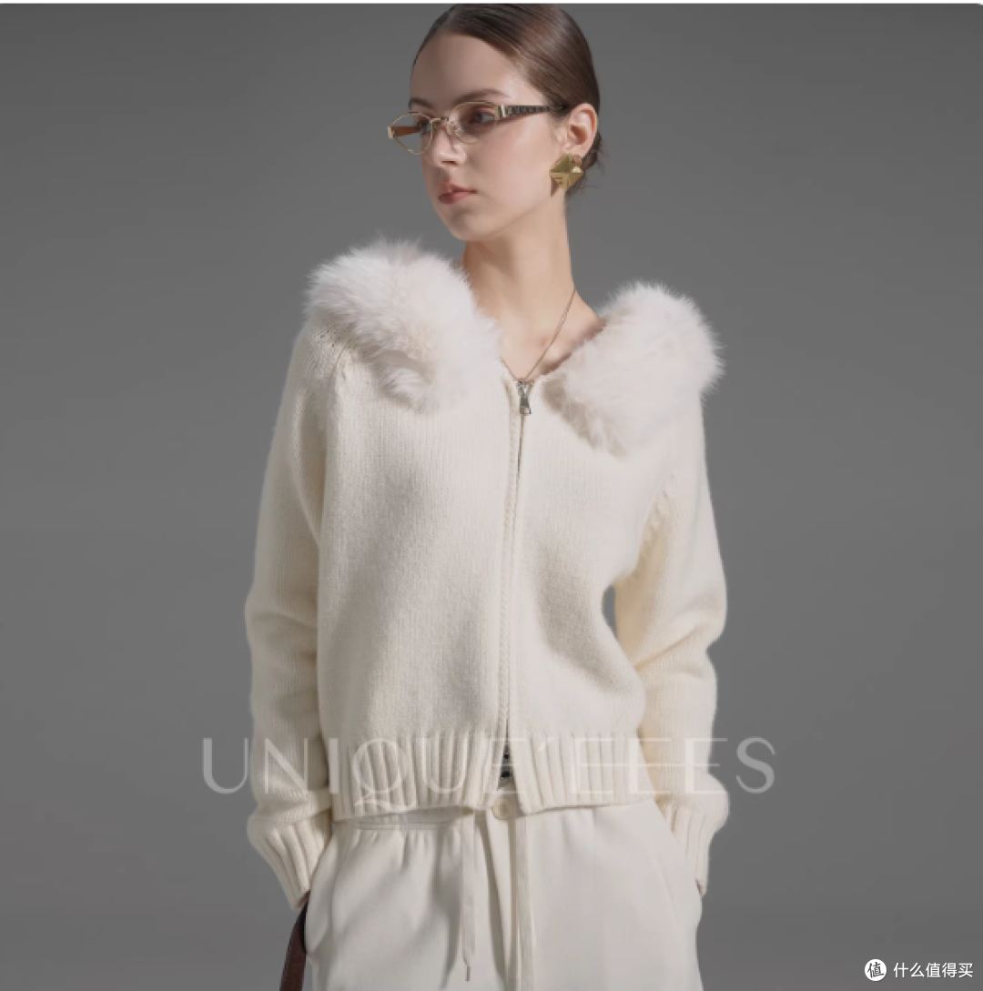 尢壹/UNIQUE'EEES毛领连帽针织衫 氛围感穿搭