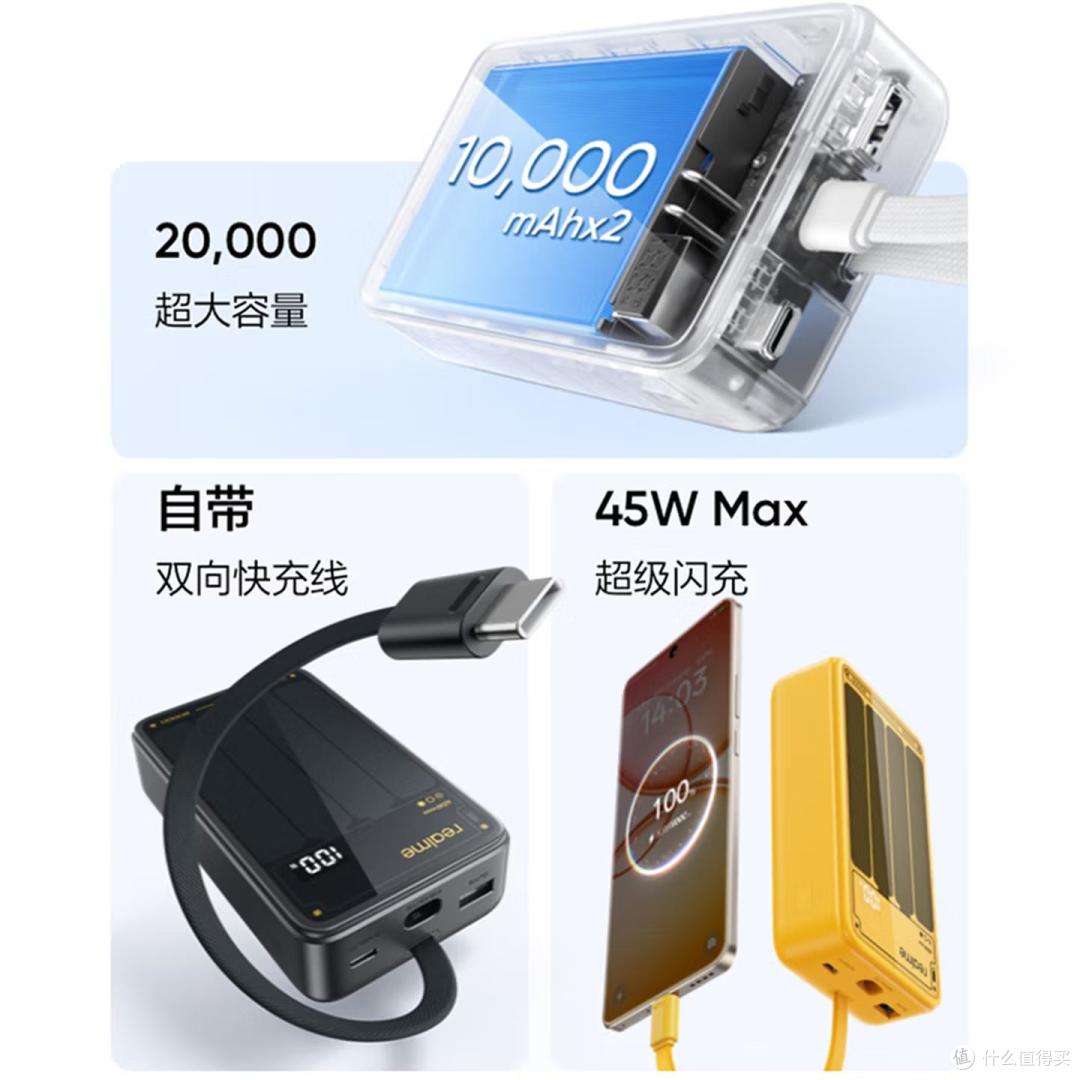 立体透视面壳,充电也要科技范,realme真我推出45W自带线充电宝