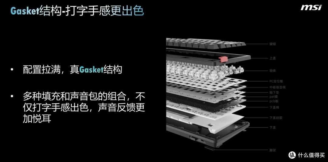 微星GK300机械键盘,PBT键帽+热插拔+RGB灯效,办公游戏无缝切换