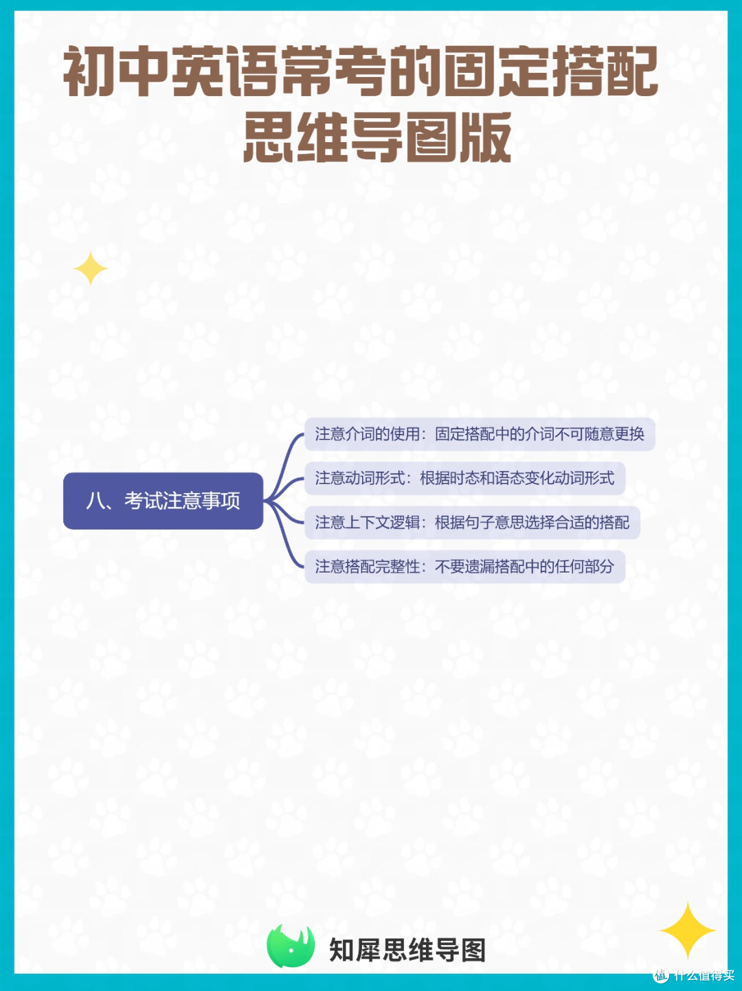 超全整理！初中英语常考的固定搭配思维导图版_语言学习_什么值得买