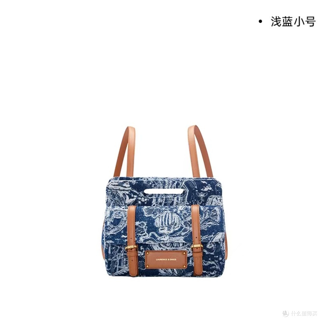 LaurenceChico 蓝橙色天中花园牛仔双肩包|撞色种草天花板✨