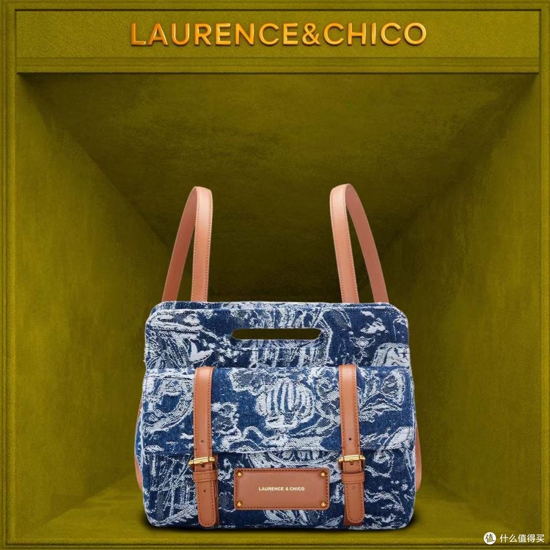 LaurenceChico 蓝橙色天中花园牛仔双肩包|撞色种草天花板✨