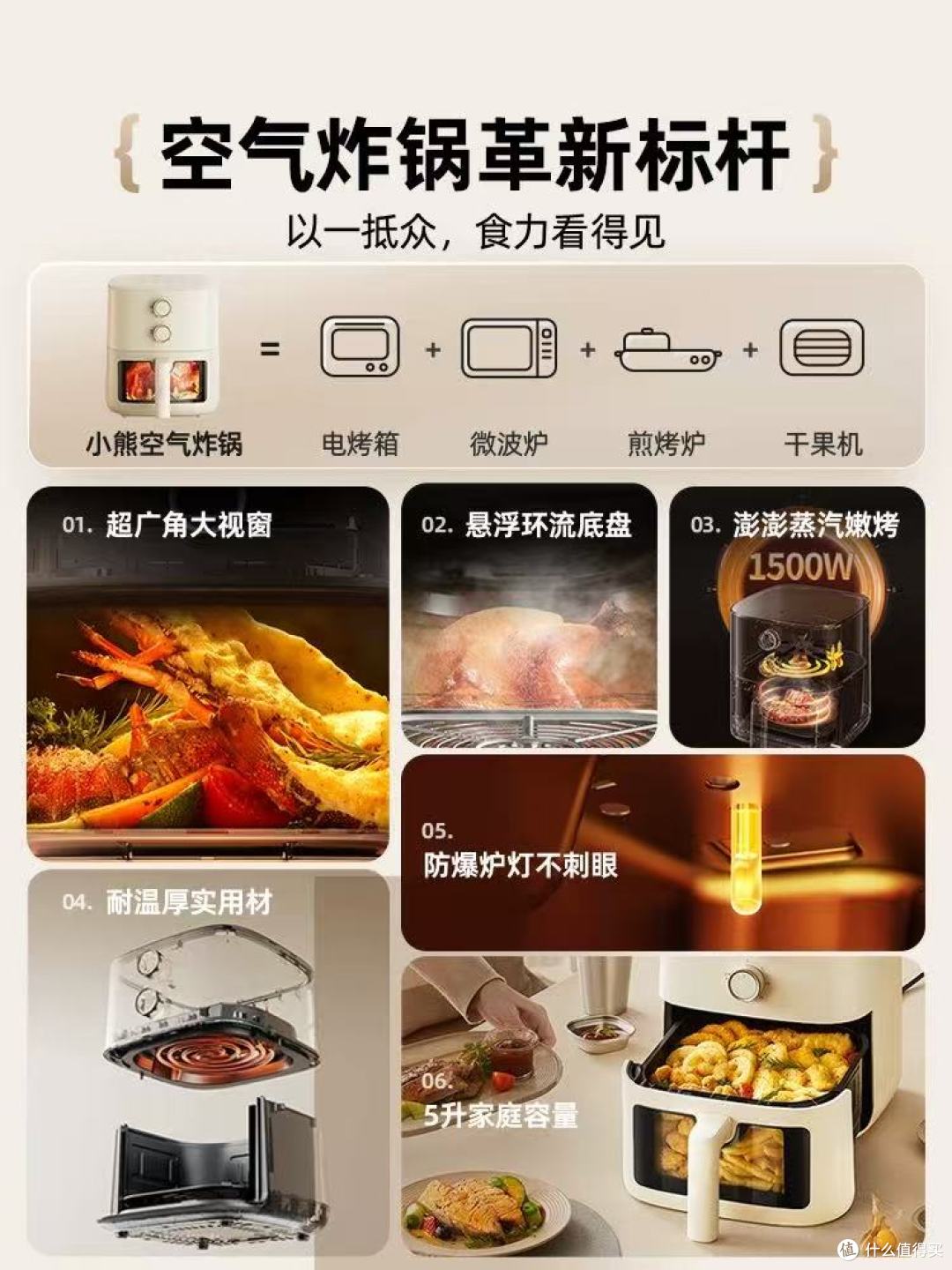 小熊可视免翻面空气炸锅|小户型懒人福音✨