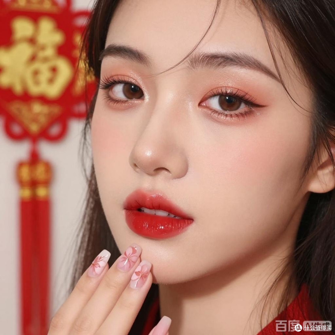 红唇闪眸，甲上藏春——我的新年妆容，是年味的温柔告白‌。