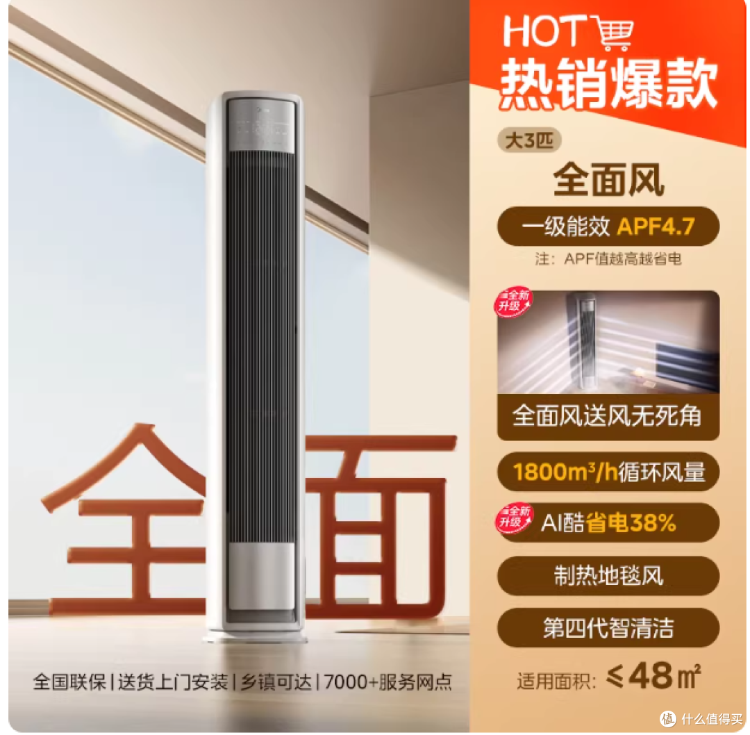 客厅空调封神✨美的全面风柜机,2/3 匹一级能效太香了