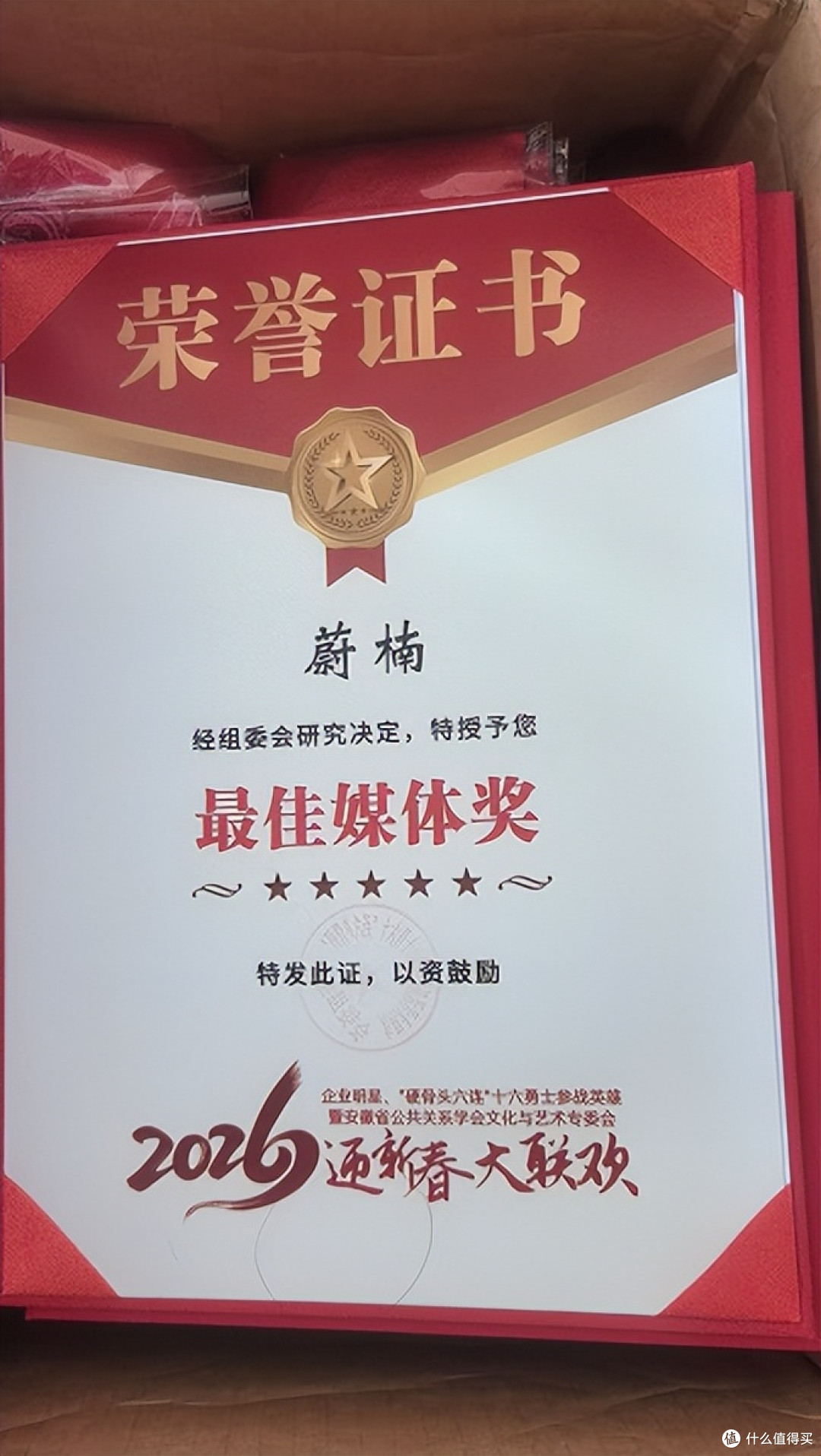 蔚楠出席2026年安徽省迎新春大联欢 荣获“最佳媒体贡献奖”