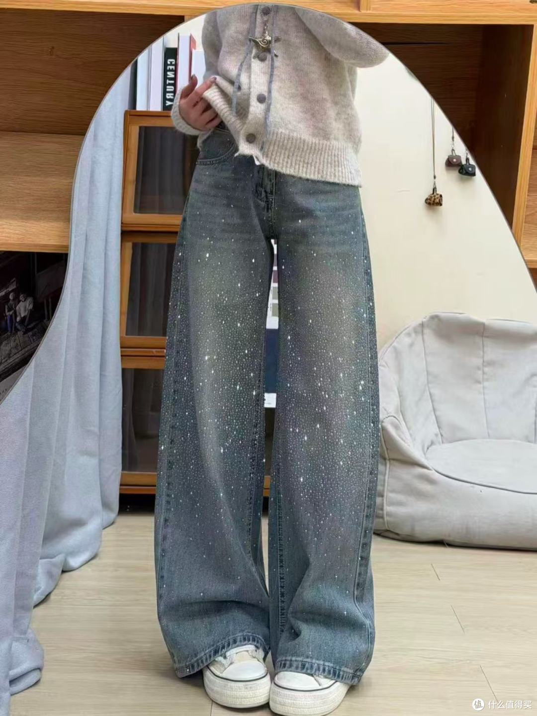 自带星光的神裤✨TEEINXX 烫钻阔腿牛仔裤,梨形身材闭眼冲