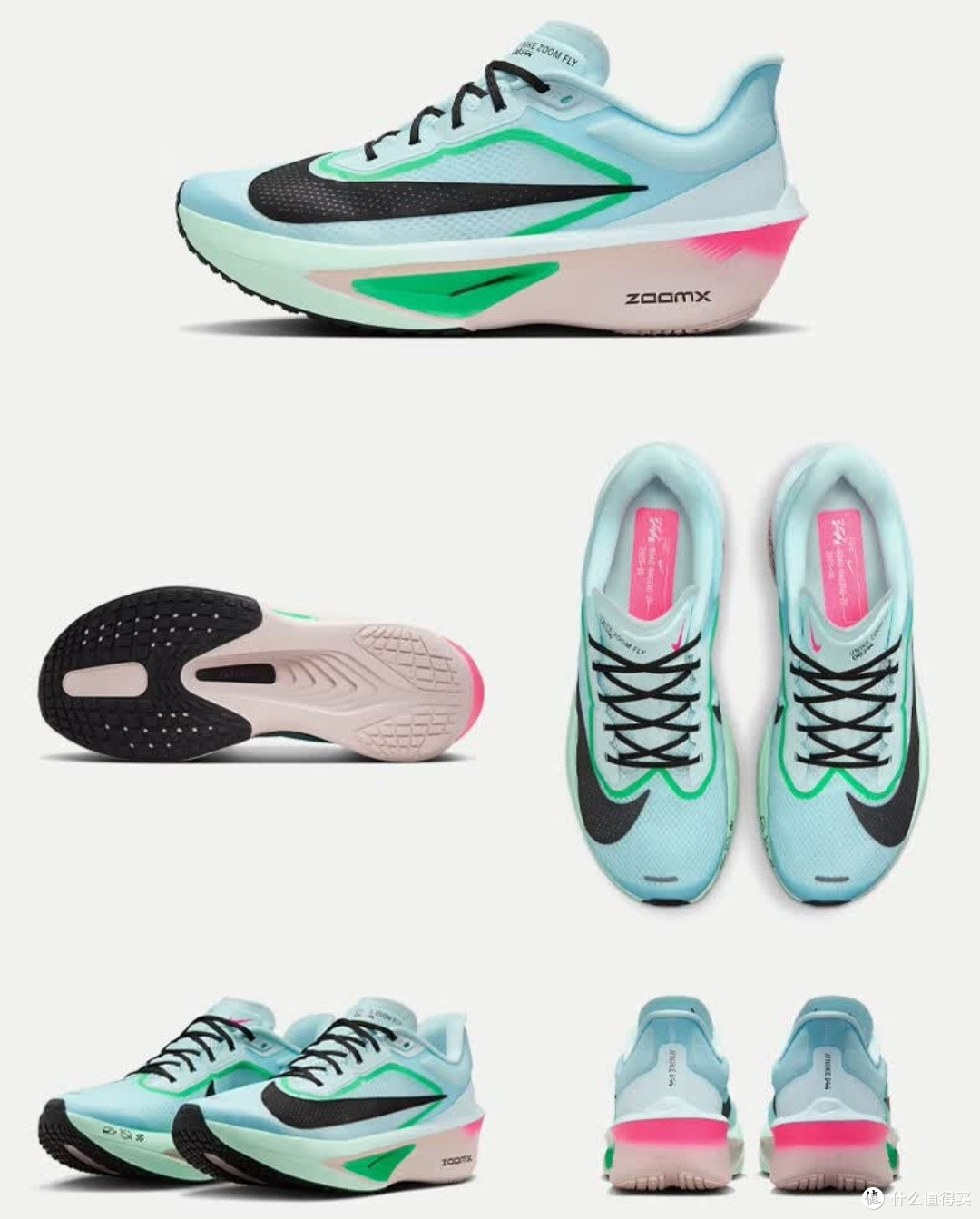 耐克ZOOM FLY 6:蓝粉绿黑撞色亮眼