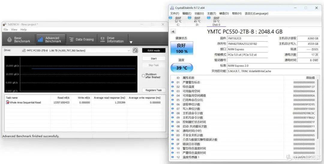 长江存储PC550固态硬盘测试,满载功耗不到6W,速度突破11800MB/s