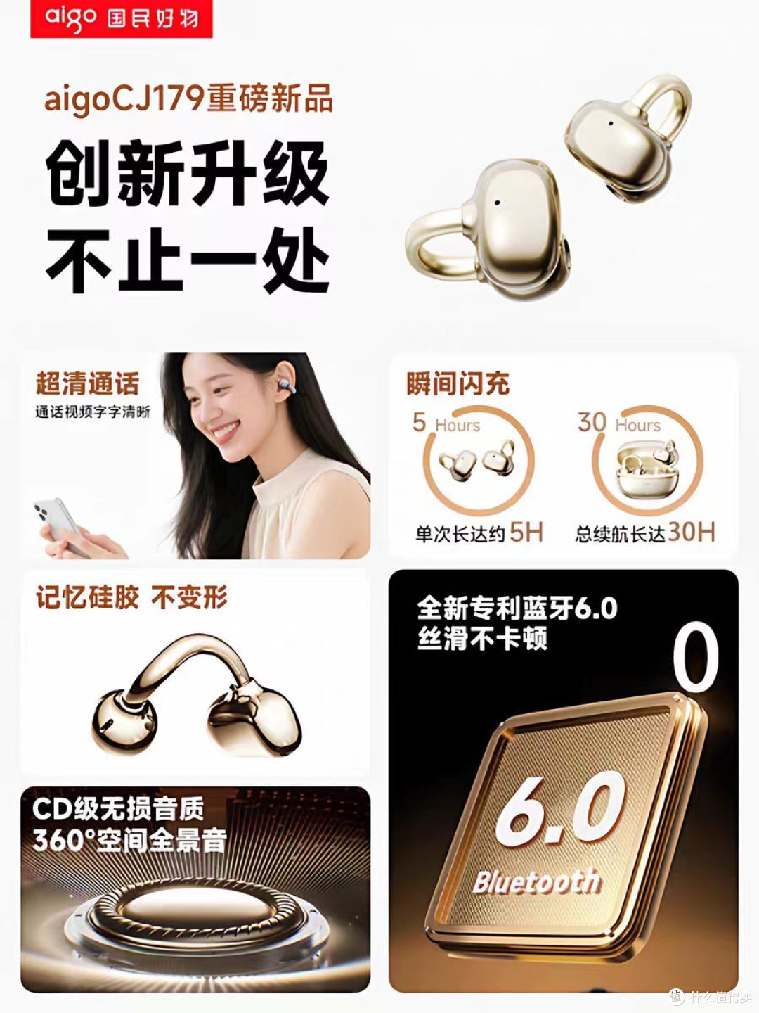 运动党狂喜!爱国者 CJ179 耳夹式耳机,无痛续航双在线🎧