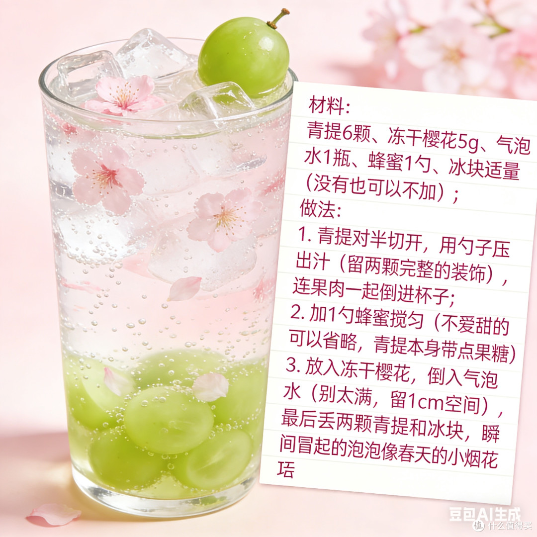 自制青提气泡水的春日仪式