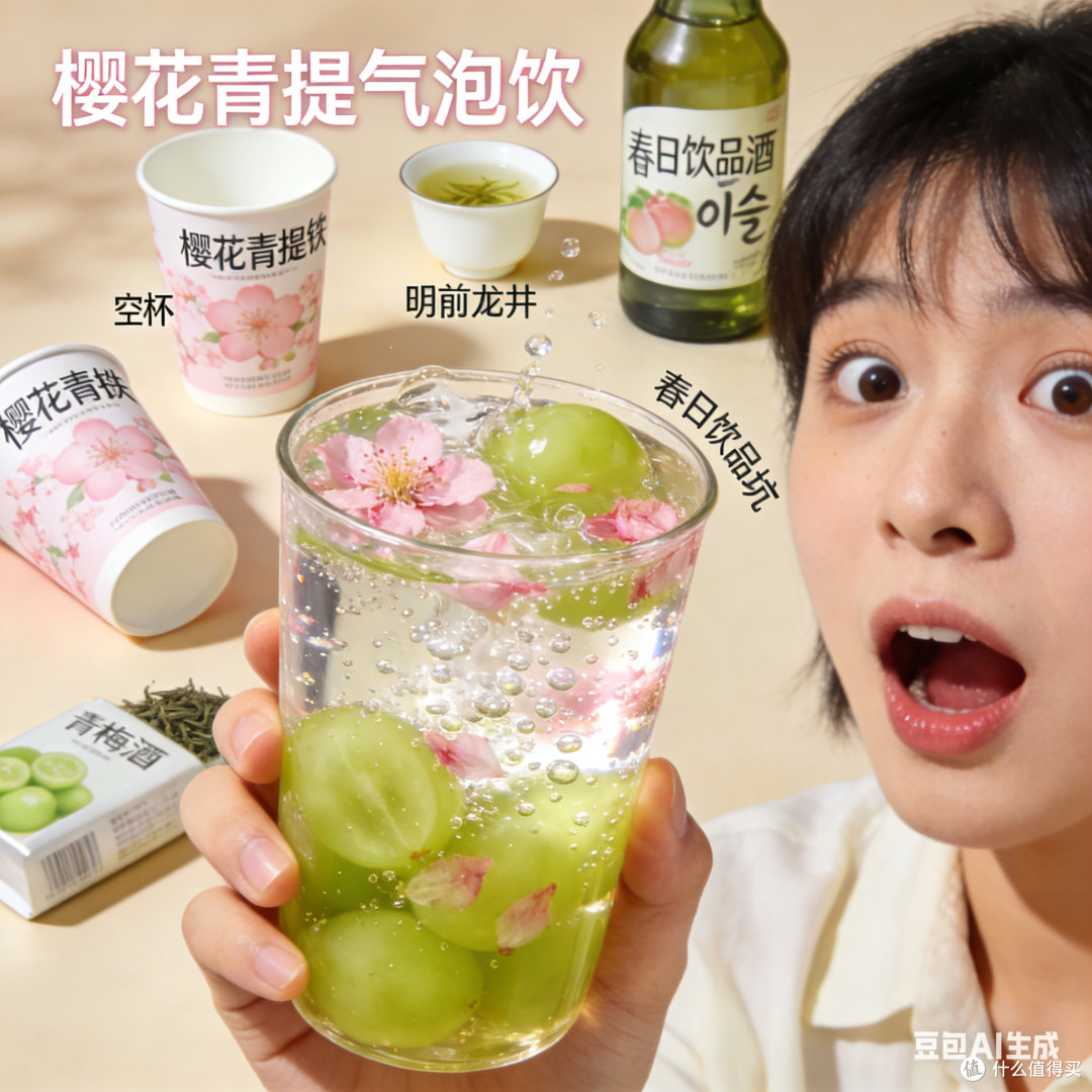 自制青提气泡水的春日仪式
