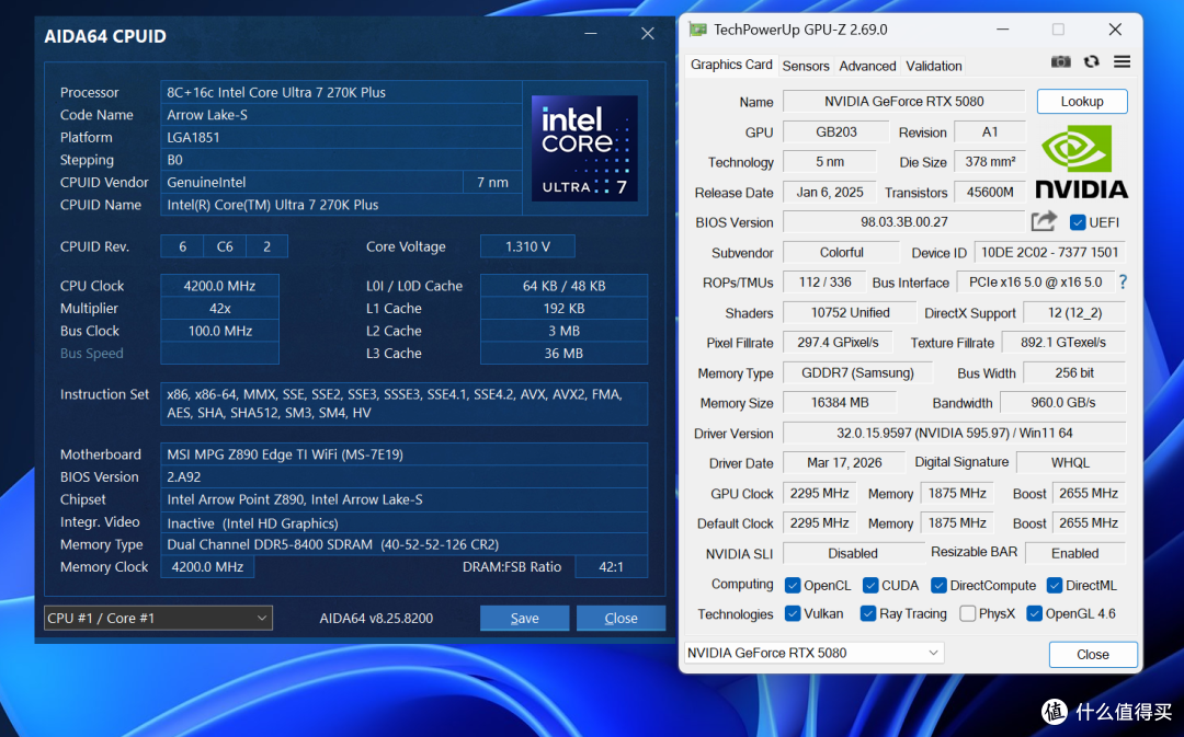 Ultra 7 270K Plus+微星Z890刀锋钛实测:默认略超285K,再探超频