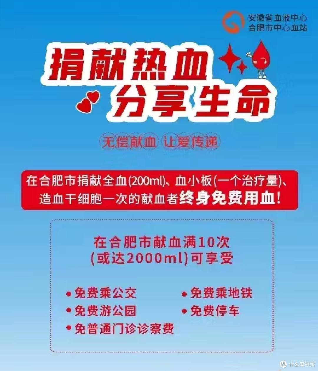 合肥官宣:献血累计 2000 毫升,可享终身免费公交地铁!