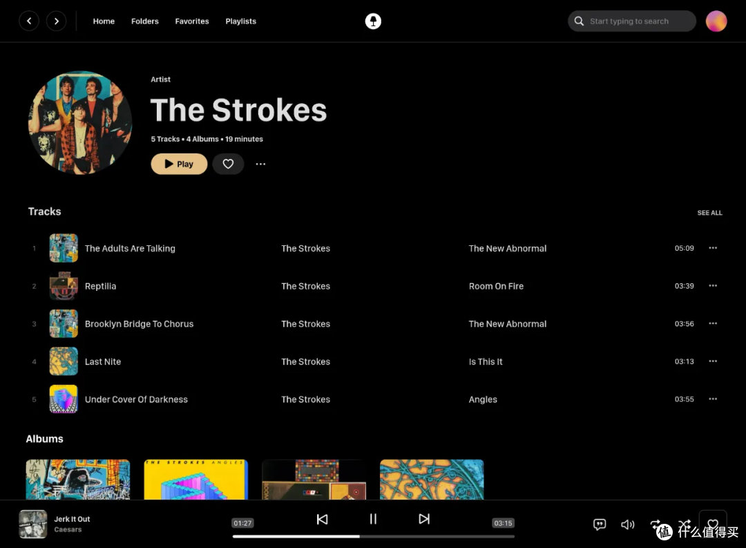 Swing Music 艺术家页面截图，展示类 Spotify 的 UI 风格