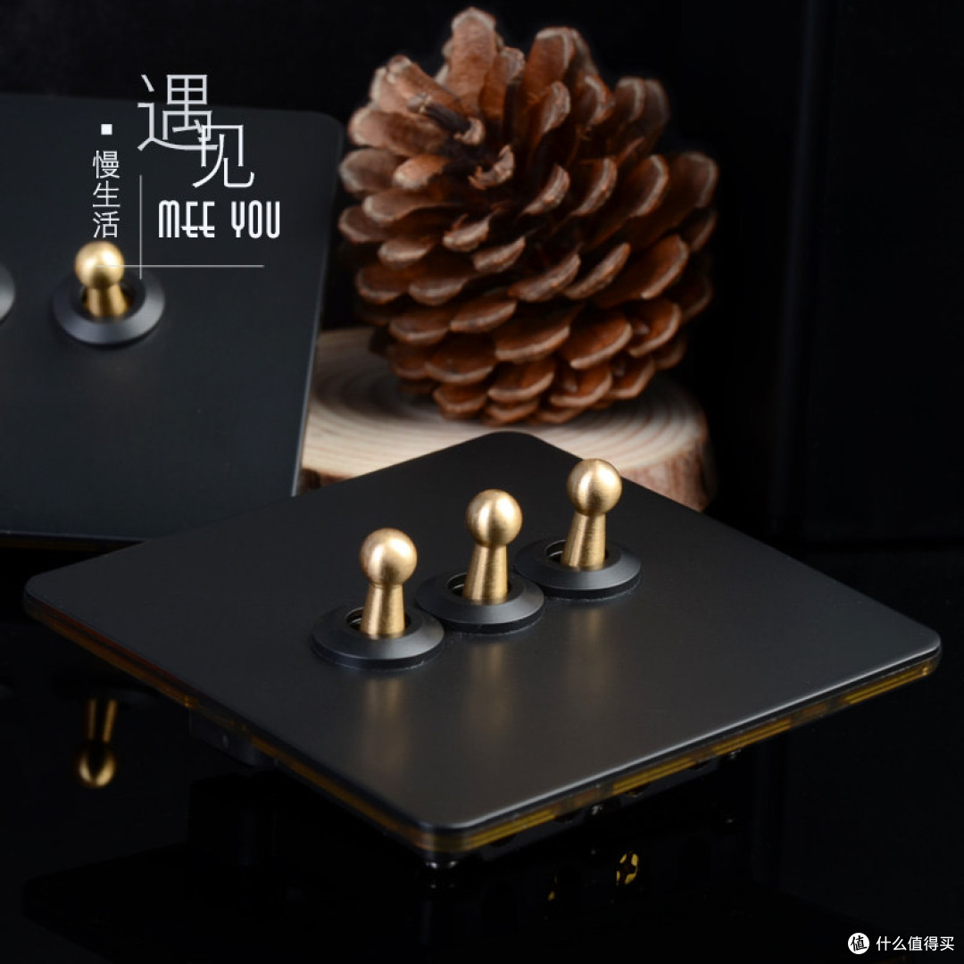 工业硬核复古美学 黑色金属黄铜拨杆个性开关面板