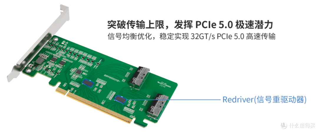 【PCIe 5.0 x16 NVMe扩展卡】配备双MCIO 8i 接口,带Redriver