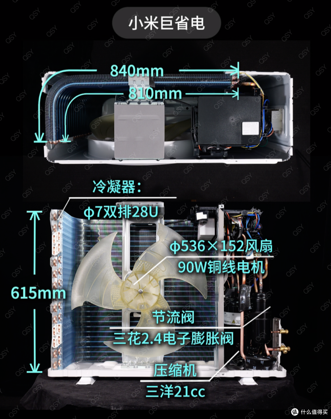 26款小米巨省电和巨省电Pro 3匹对比拆机 大双排冷凝器160W电机