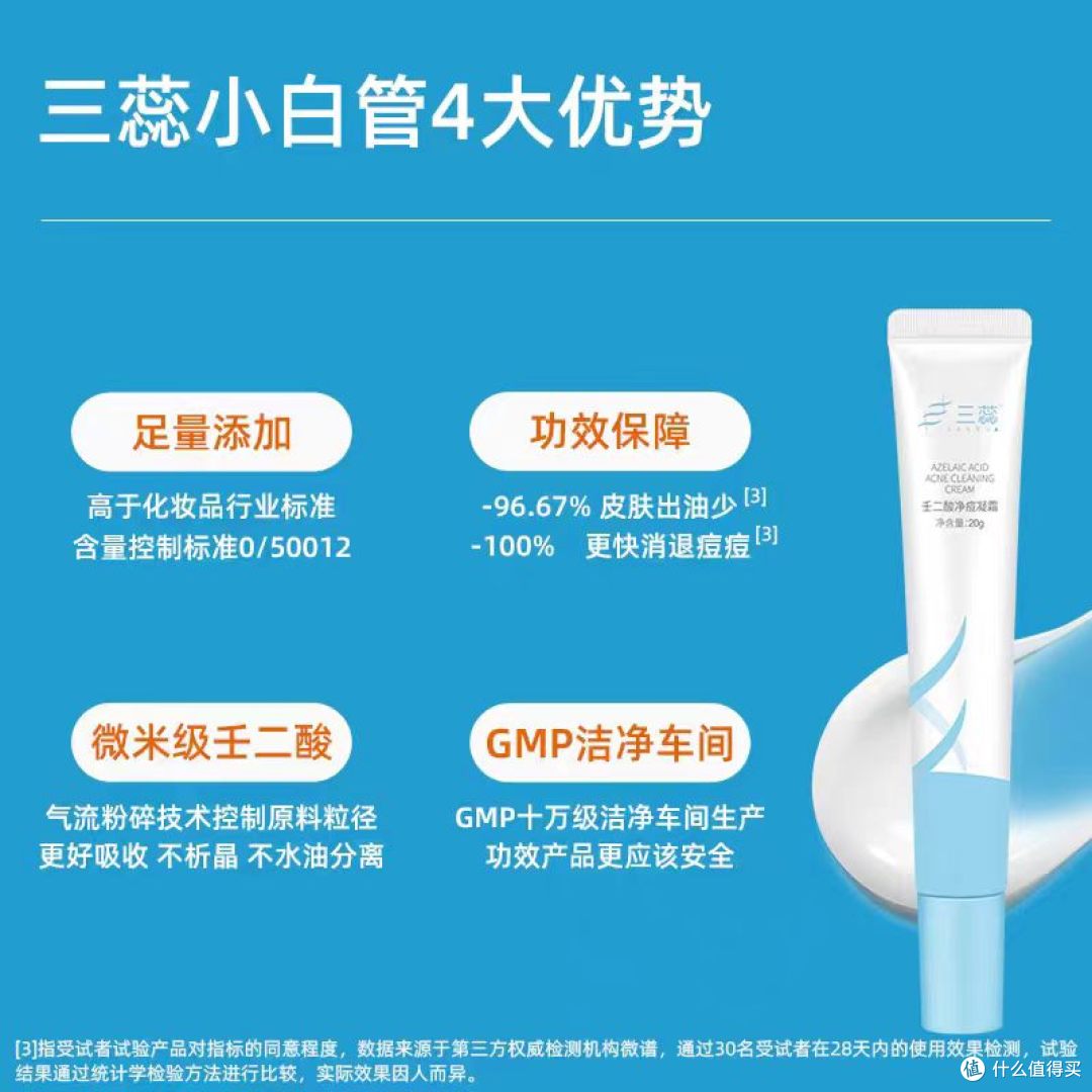 油痘肌本命好物!三蕊小白管壬二酸祛痘霜太懂烂脸了