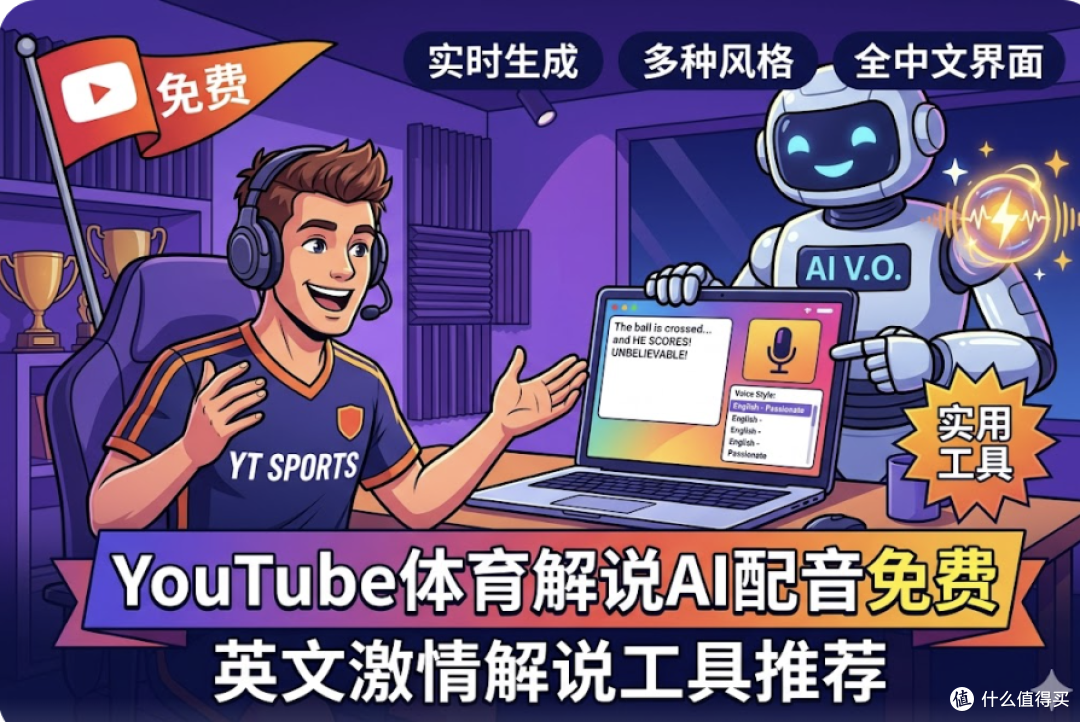YouTube体育解说AI配音免费：英文激情解说工具推荐