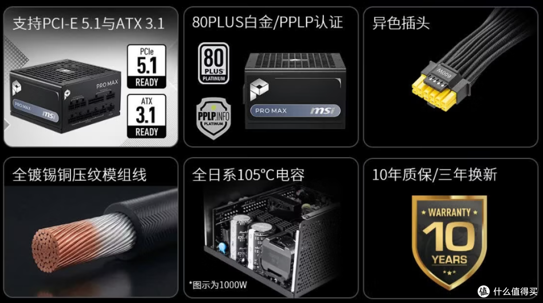 微星 PRO MAX 1000P :白金品质+ATX3.1满配,装机闭眼入
