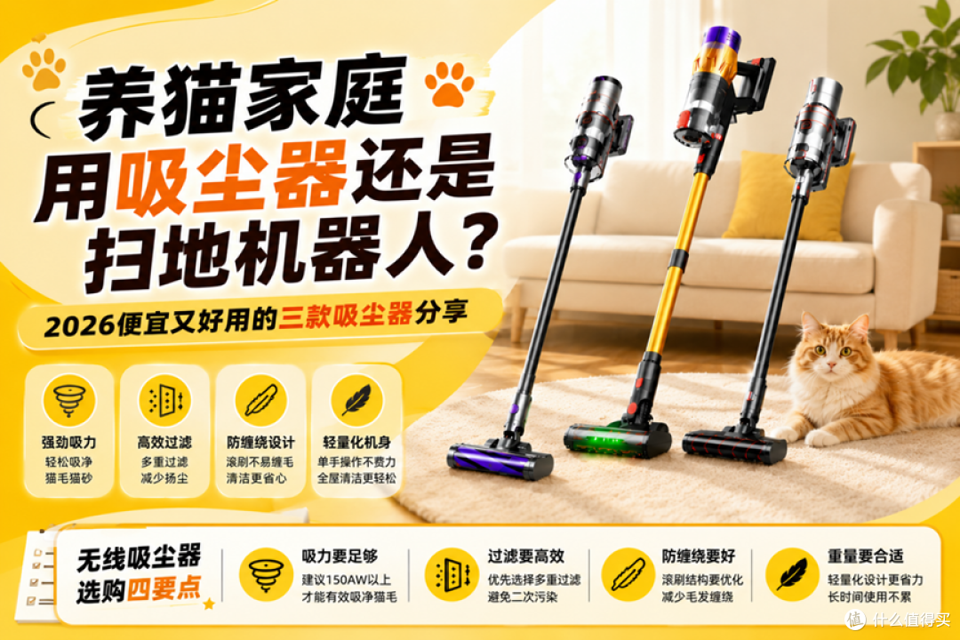 养猫家庭用吸尘器还是扫地机器人?2026便宜又好用的三款吸尘器
