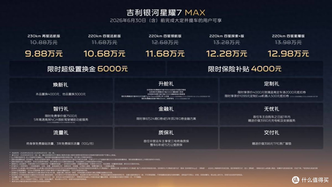 吉利银河星耀7 MAX全系标配四驱，权益后上市限时指导价9.88万起