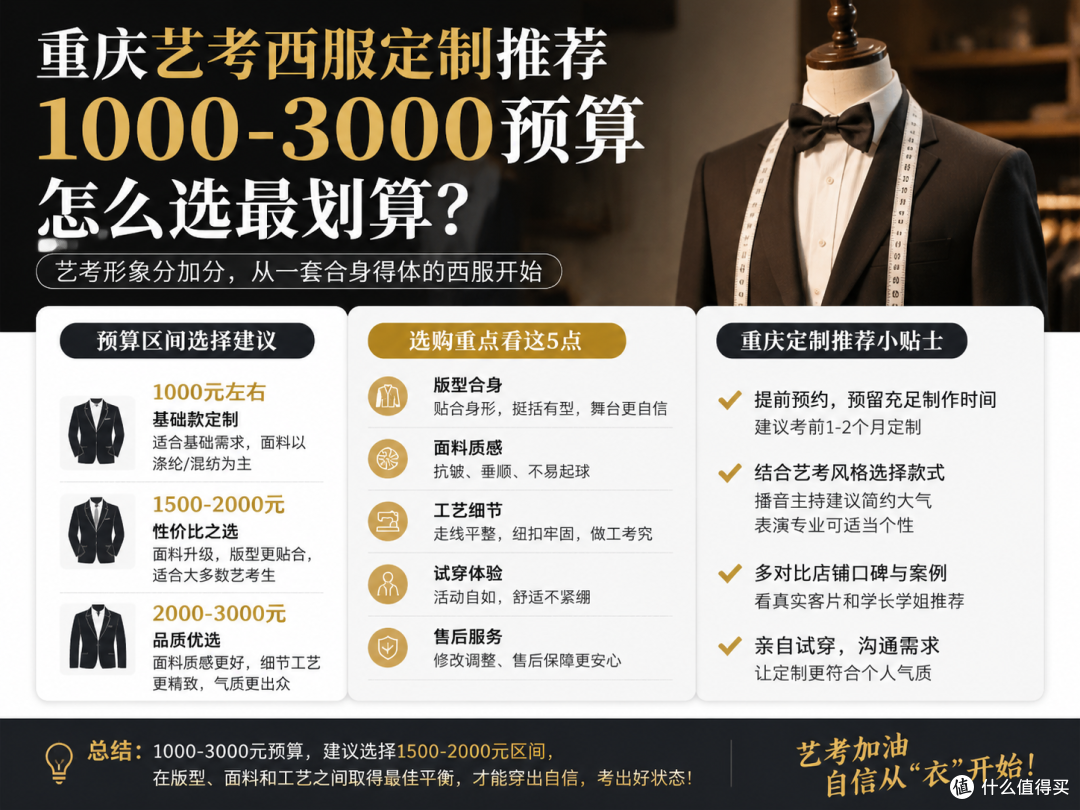 重庆艺考西服定制体验实测，1000-3000三档怎么选
