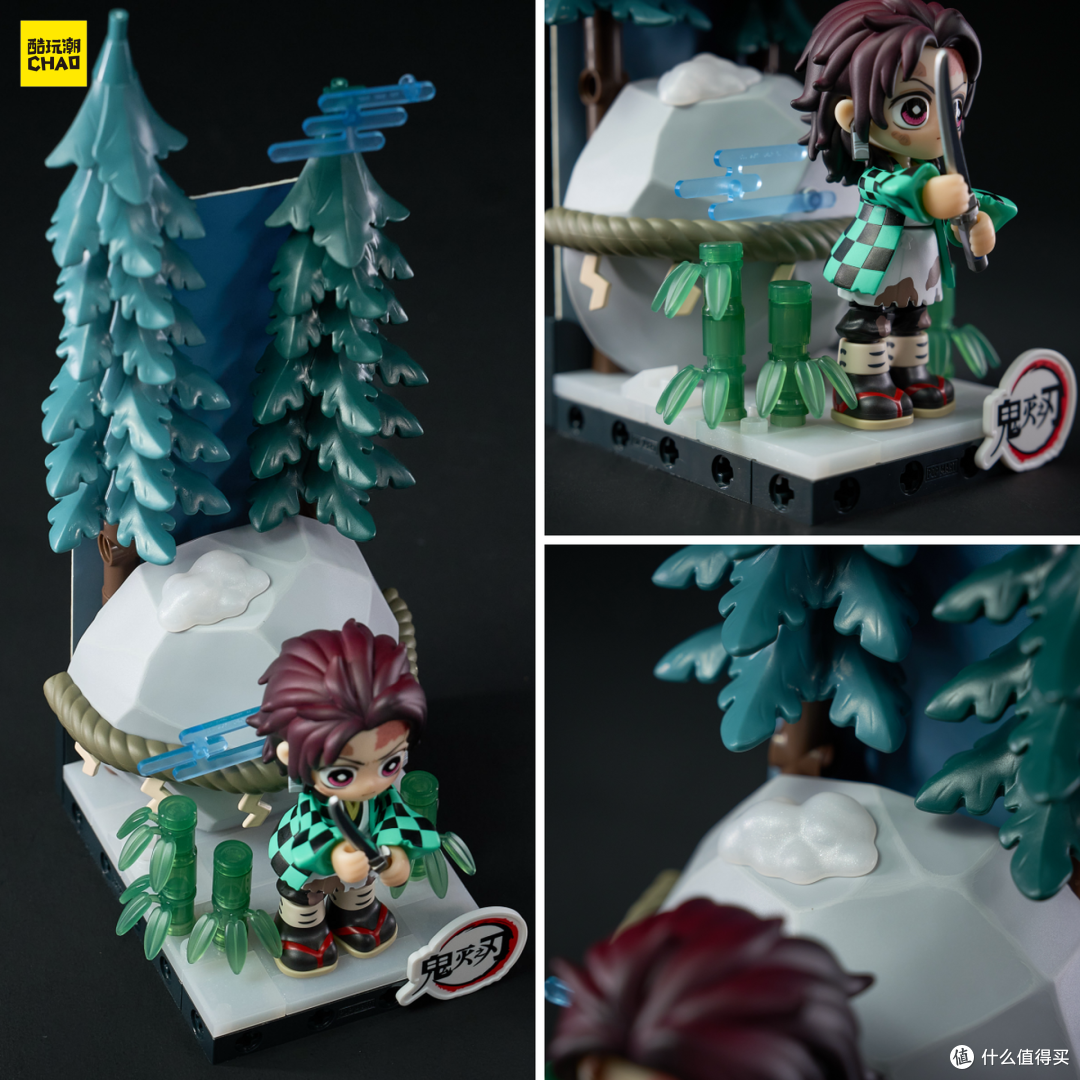 树木、竹枝、巨石上的积雪，都通过零件展现