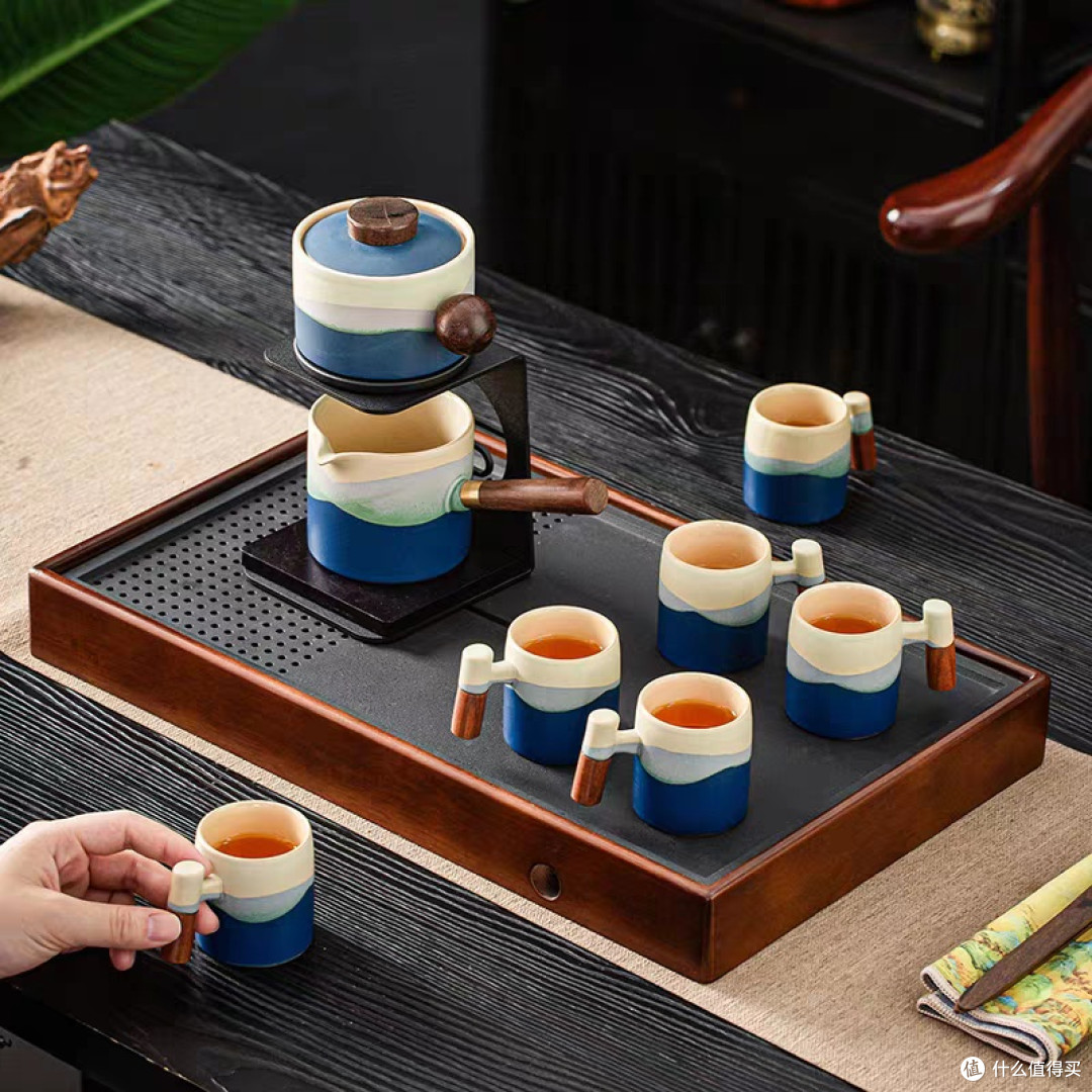 粗陶山水半自动茶具套装 懒人泡茶整套