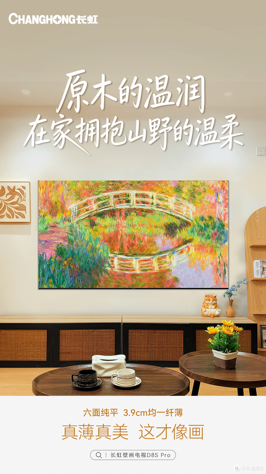 装修完客厅留了一面白墙,挂上电视之后朋友以为贴了壁纸