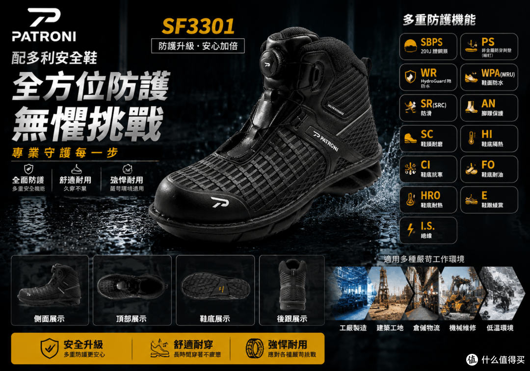 劳保鞋总开胶渗水?PATRONI 突破者专利车缝,真正做到永不脱底