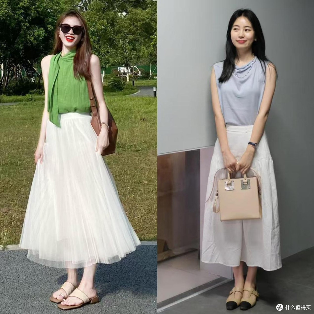 在夏天还是要多穿白色半身裙，时髦高级又减龄，关键非常百搭！