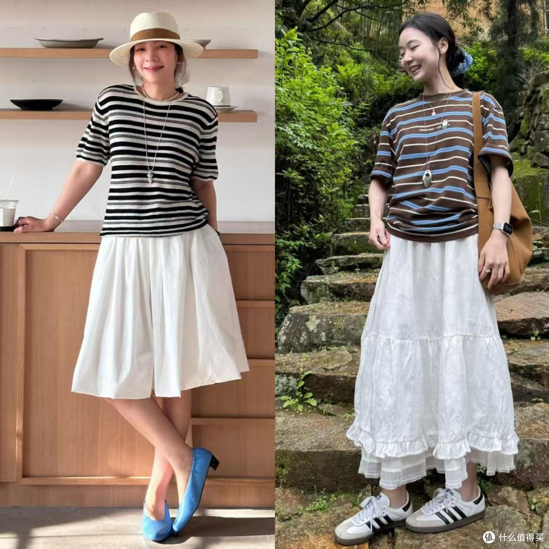在夏天还是要多穿白色半身裙，时髦高级又减龄，关键非常百搭！